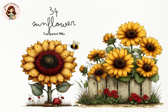 Download Watercolor Sunflower PNG Clipart Set - Premium Bundle