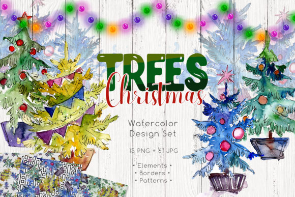 Download Trees Christmas Watercolor Set - Christmas watercolor set Collection
