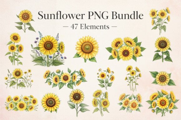 Download Sunflower-PNG-Bundle-Watercolor-Floral - Premium Resources